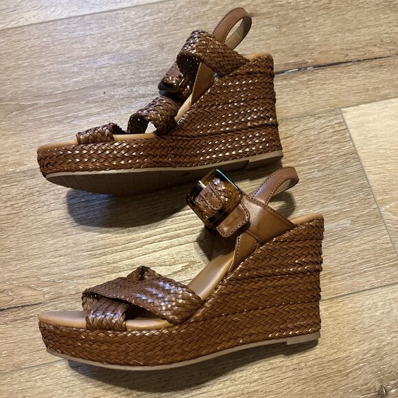 CL By Chinese Laundry Brown Wedge Sling back Cross Strap Heel Braided 8M Sandals - Picture 3 of 6